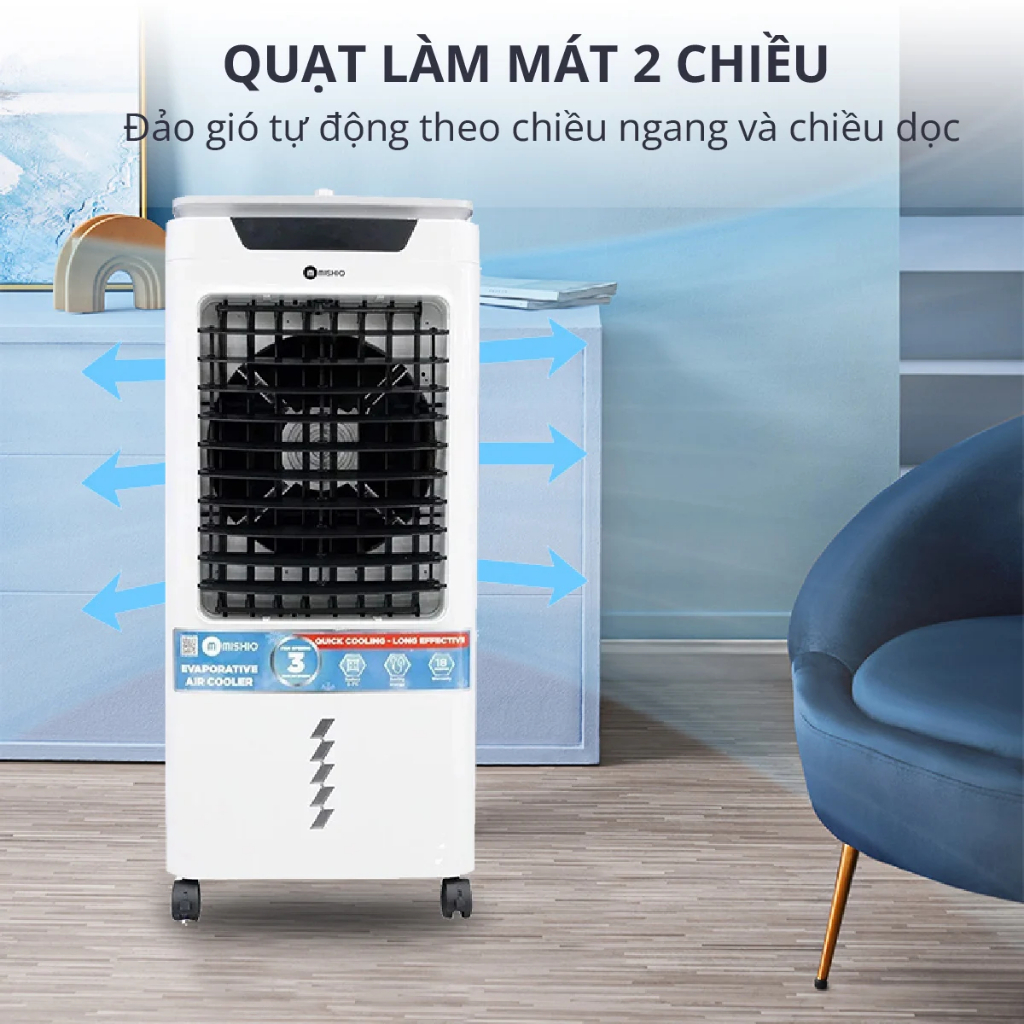 Quạt làm lạnh Không Khí 100W 42L Mishio Mk267 / MK311 UV lưu lượng gió 6500m3