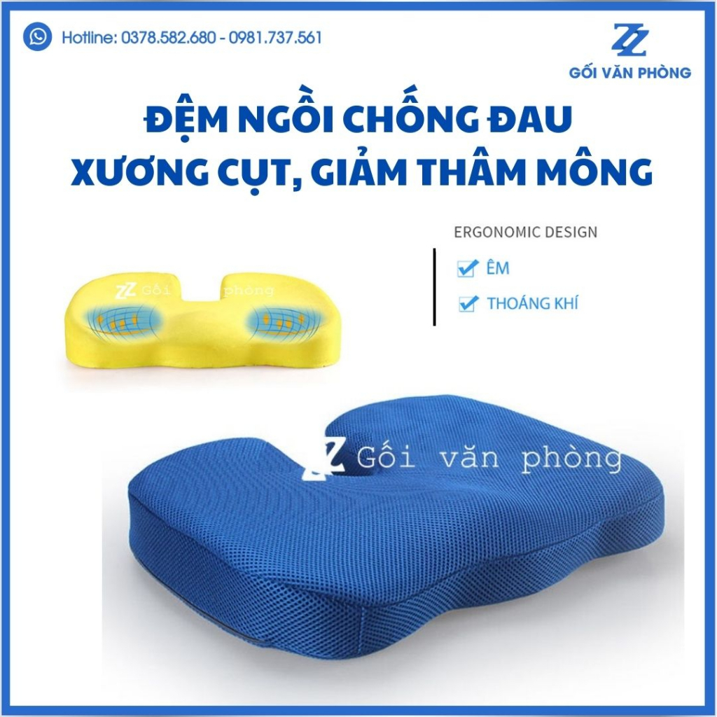 Đệm Ngồi Văn Phòng, Nệm Ngồi Ghế Văn Phòng ZURI PILLOW GLM02 Chất Liệu Cao Su Non Chống Ê Mông