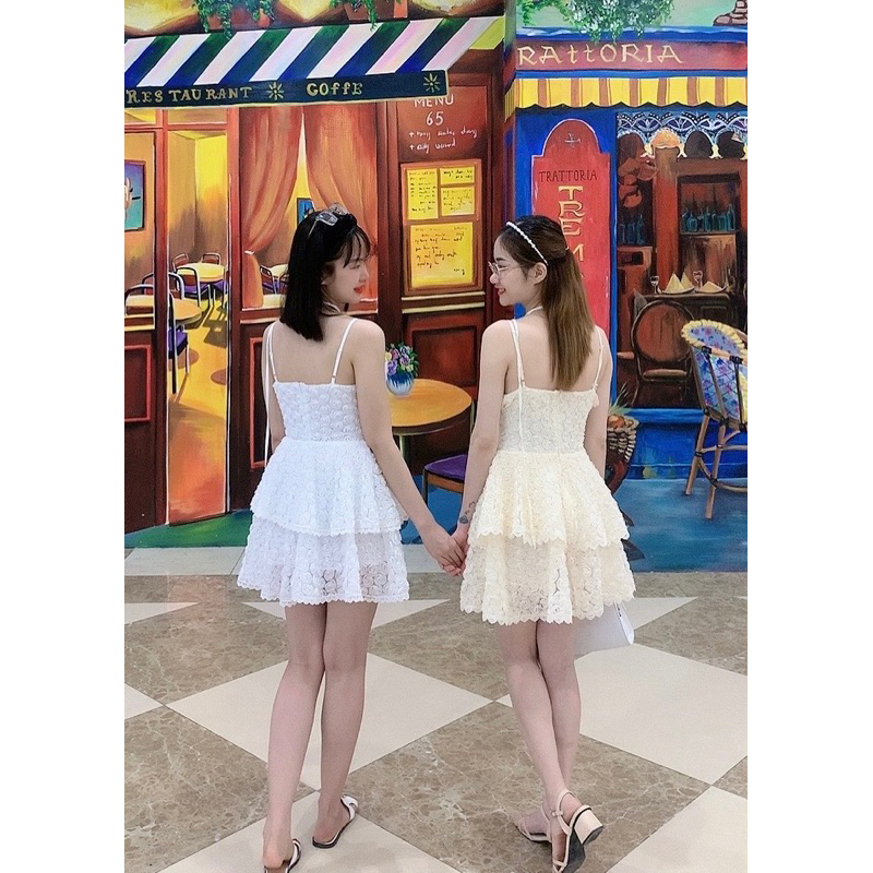 Váy ren hoa hồng kèm hoa