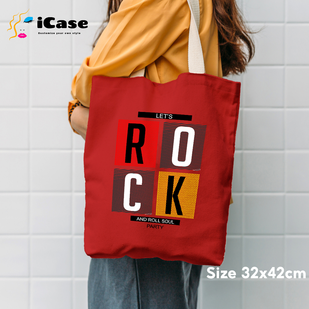 [Size 32x42cm]Túi vải canvas iCase In hình Rock And Roll - Nhiều màu