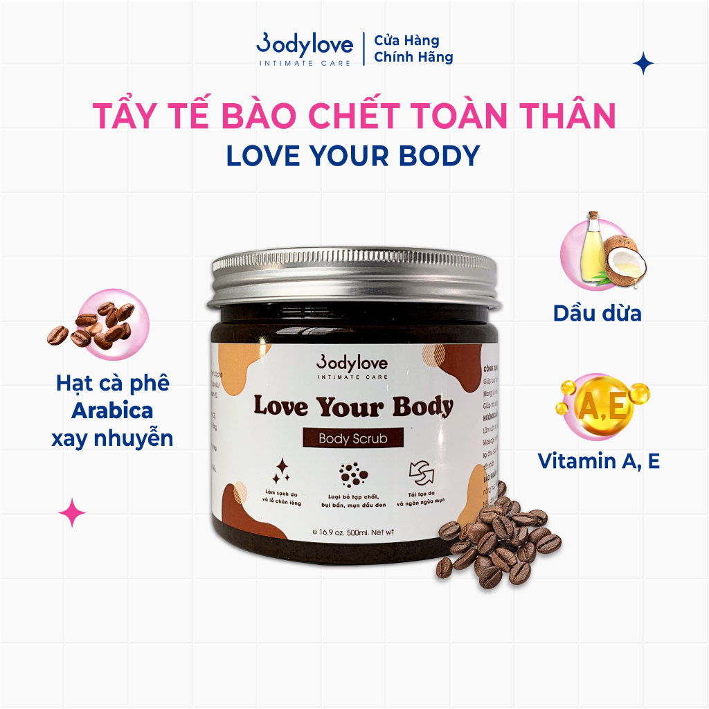 Tẩy tế bào chết toàn thân BODYLOVE dưỡng da giảm mụn làm sạch dạng scrub 500ml