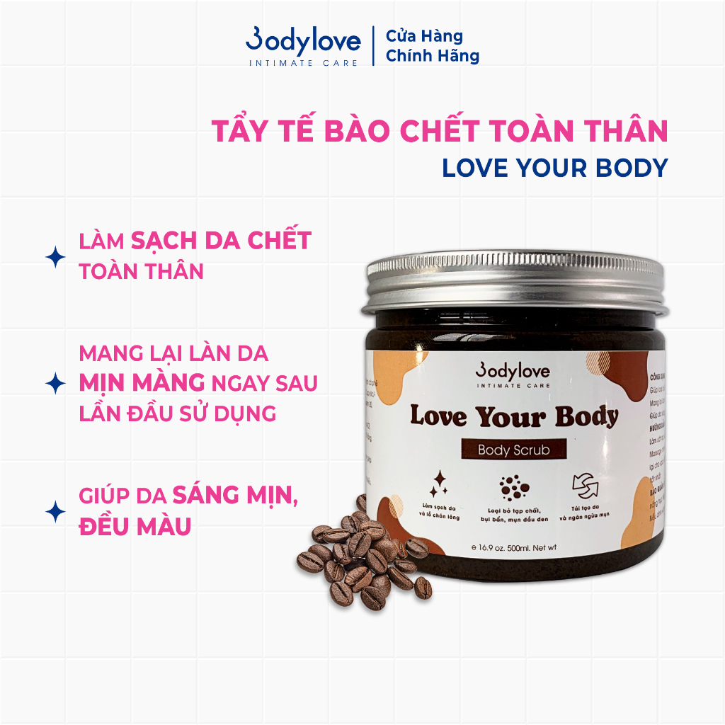 Tẩy tế bào chết toàn thân BODYLOVE dưỡng da giảm mụn làm sạch dạng scrub 500ml