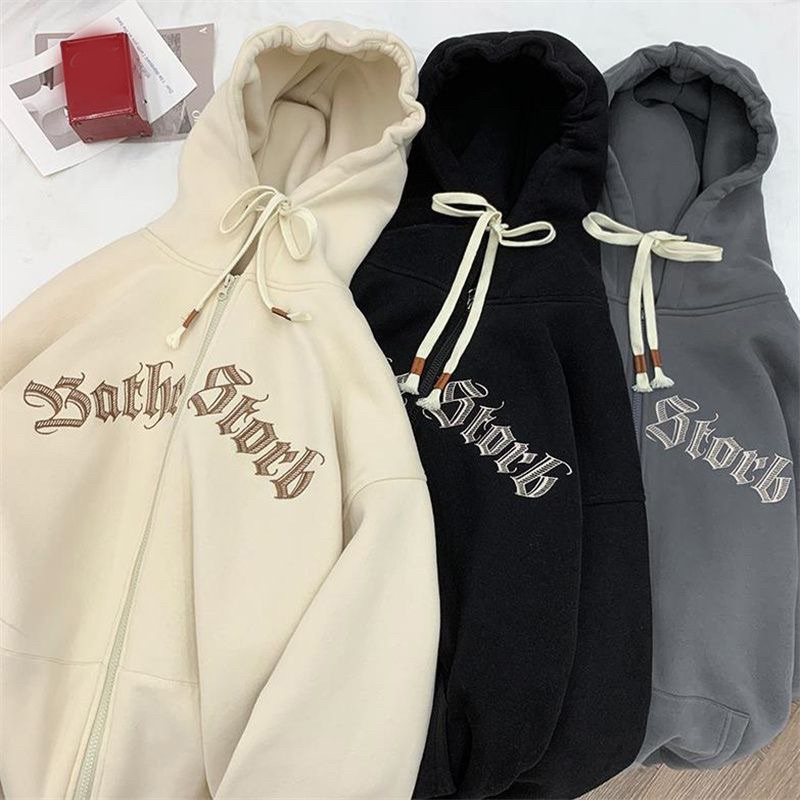 ÁO KHOÁC NỈ HOODIE ZIP FORM RỘNG UNISEX STORB Freesize từ 38 đến 55 ký