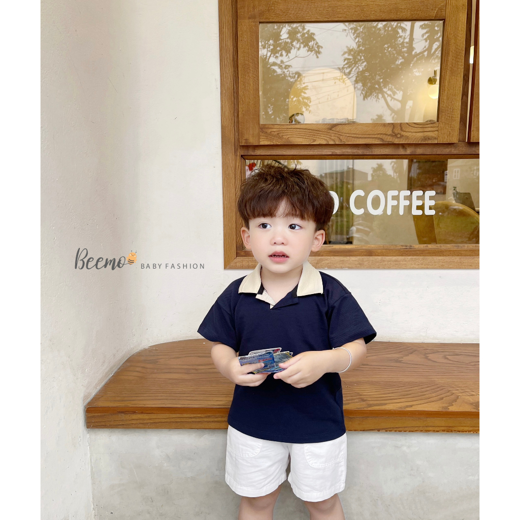 Áo phông cộc tay polo Beemo cổ V cotton cá sấu mặc mùa hè đi học, đi chơi, sự kiện cho bé trai từ 1 - 7 tuổi 23120A