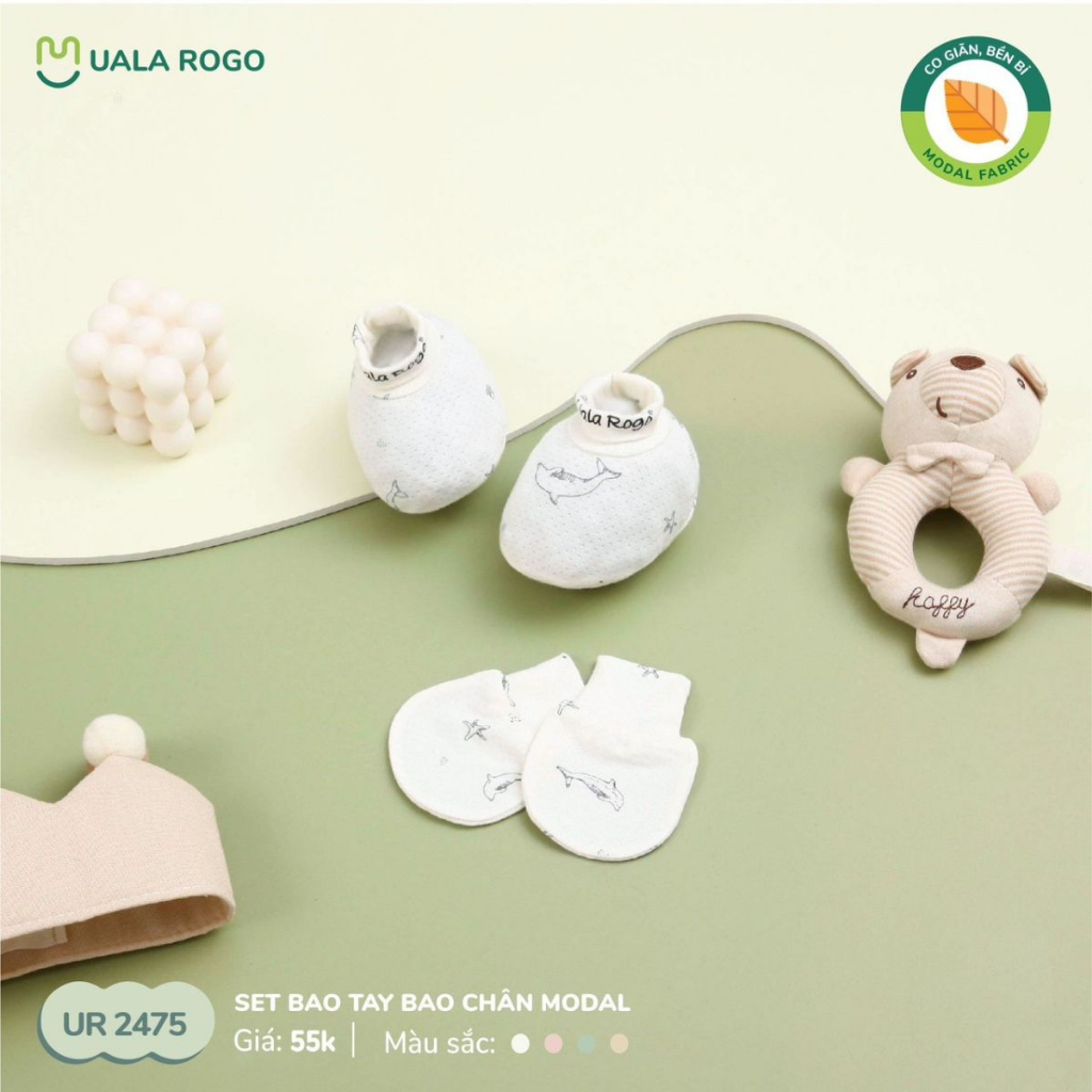 Set bao tay chân mũ sơ sinh Ualarogo 0-6 tháng vải Modal thoáng mát co giãn 2474 - 2475