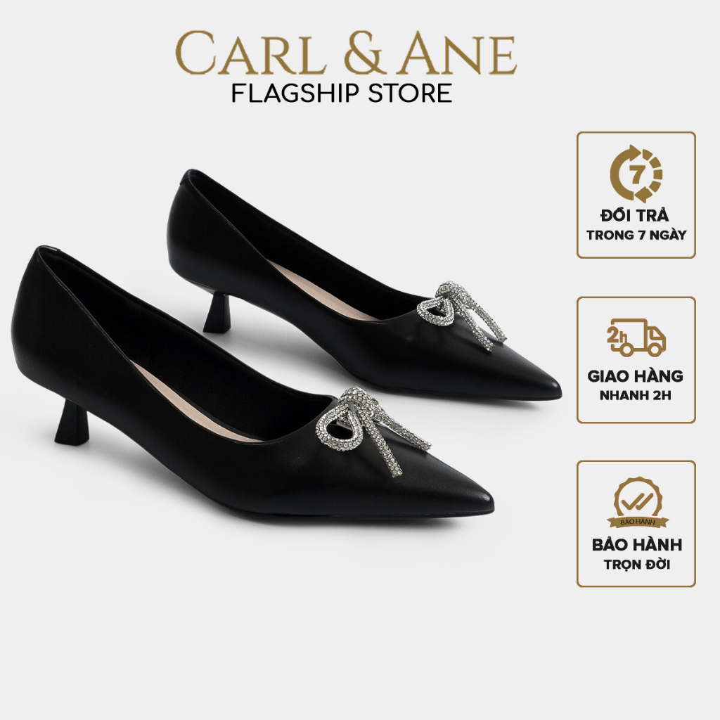 Carl & Ane - Giày cao gót mũi nhọn đính đá sang trọng dự tiệc cao 5cm màu đen - WD006