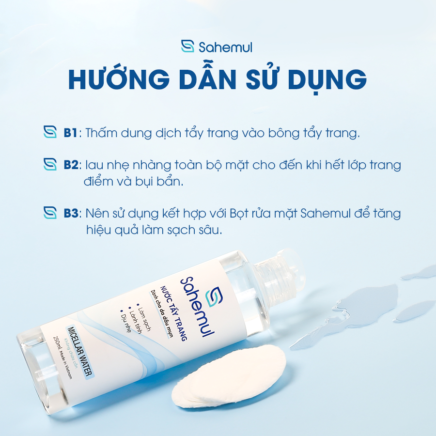 Combo 2 Chai Nước Tẩy Trang Sahemul Micellar Water Lành Tính, An Toàn Dành Cho Da Dầu Mụn 250ml