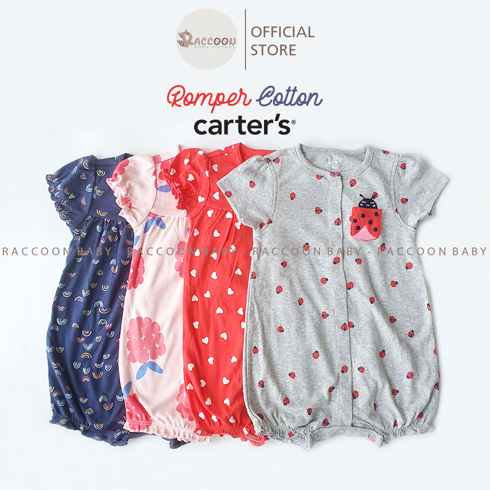 Bộ đồ liền thân tay ngắn cúc trước romper body đùi bé gái Carter's