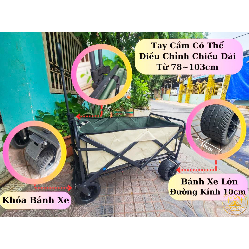 Xe kéo dã ngoại gấp gọn, xe đựng đồ bánh lớn cho du lịch, cắm trại dã ngoại Camping VietNam