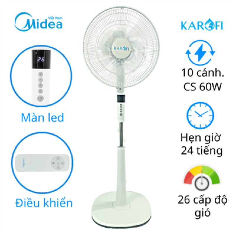 Quạt cây, quạt đứng karofi KF-402AC, 60W, 10 cánh, có Remote