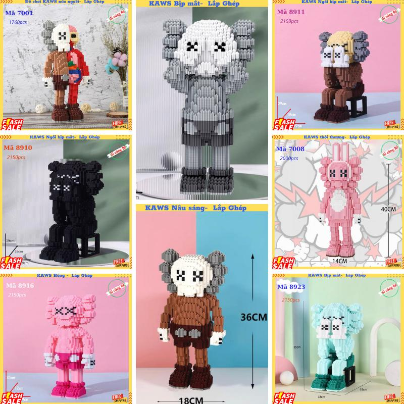 Đồ chơi lắp ghép KAWS - Mô hình lắp ghép Gấu Kaws - Kaws dáng đứng, dáng ngồi - Cao 29cm - 36cm - 21