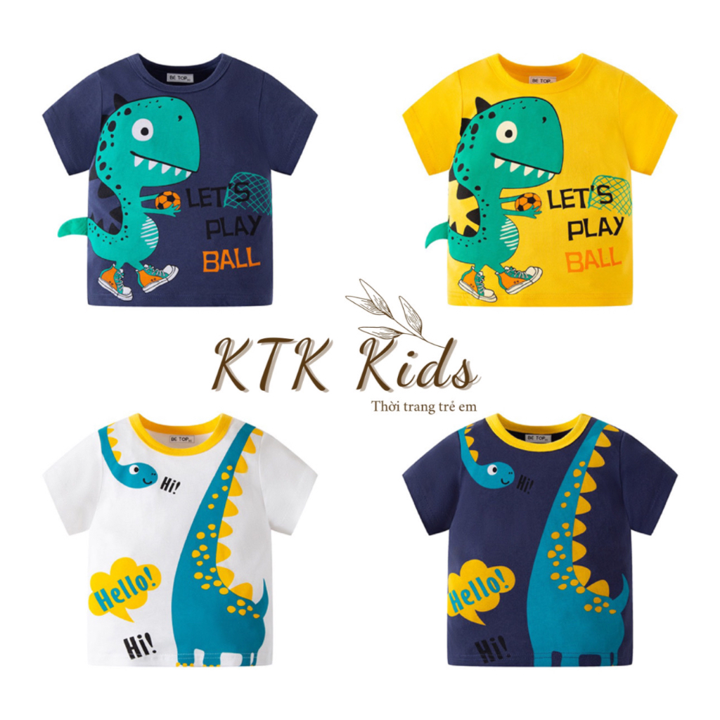 Áo thun bé trai BETOP áo thun in họa tiết khủng long chất cotton