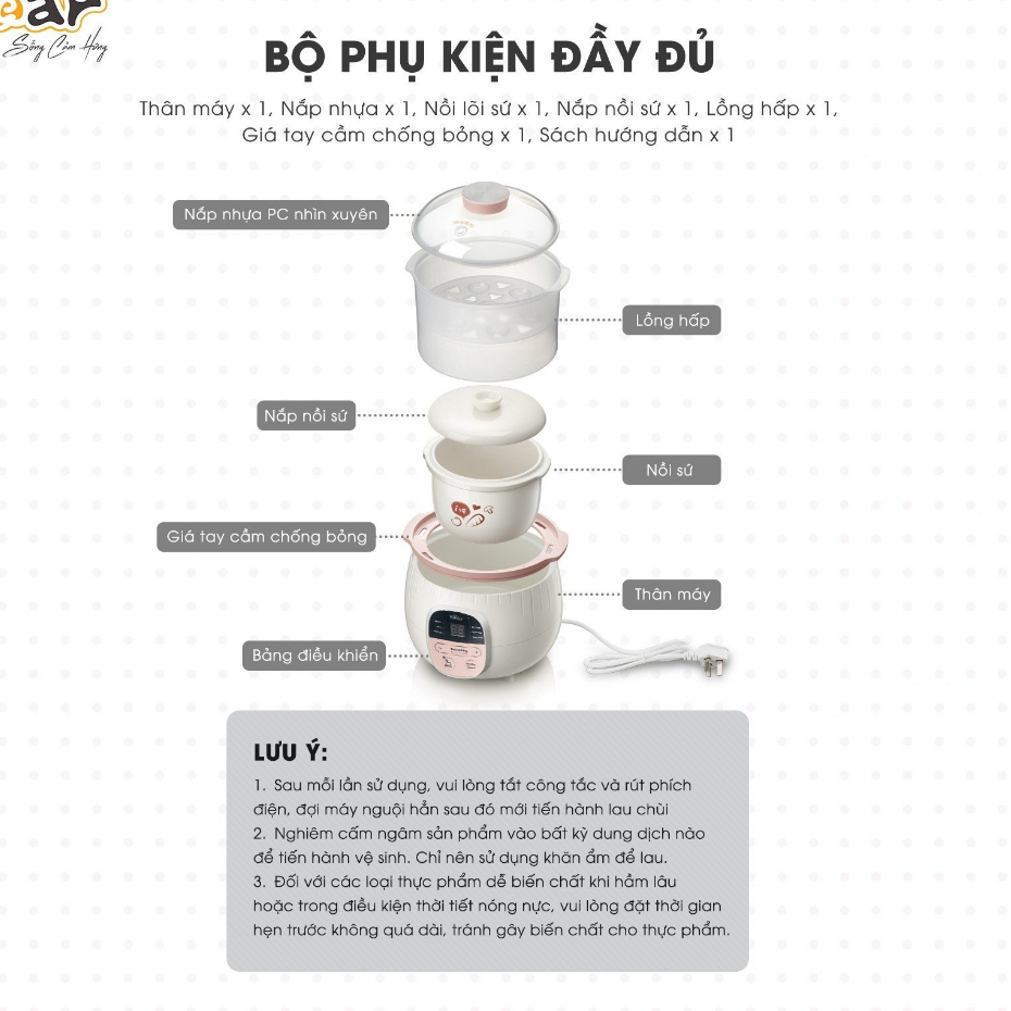 Nồi Nấu Chậm 0,8L Bear Chính Hãng Đa Năng Nấu Cháo, Chưng Yến Bản Quốc Tế Bảo Hành 18 Tháng shop mẹ bí đỏ
