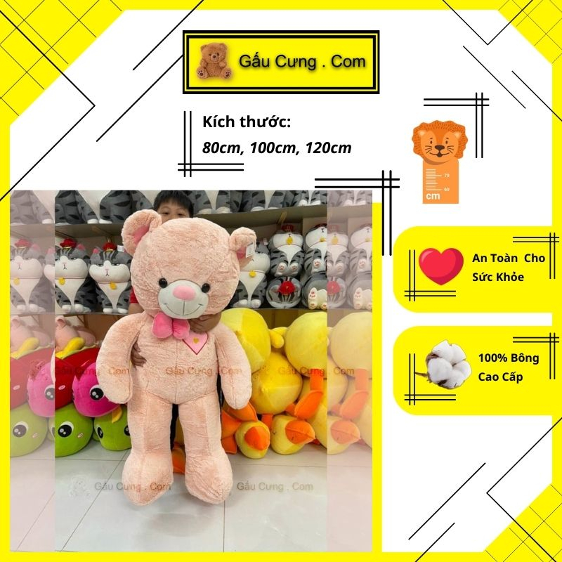 Gấu bông Teddy lớn loại 80cm, 100cm, 120cm lông thỏ hồng ôm tim thêu tim cao cấp (MSP - GY0004-TED)