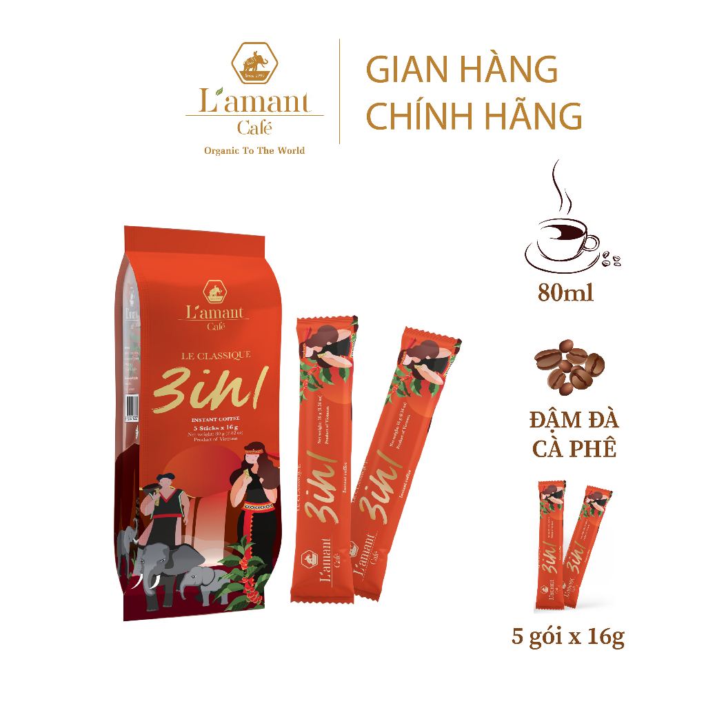Cà phê hòa tan L’amant 3in1 - L’amant 3in1 Instant Coffee (5 gói sticks x 16gr)