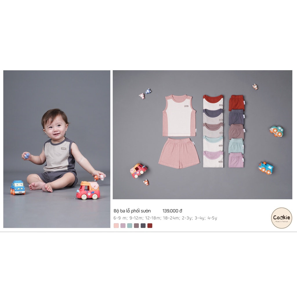 Bộ ba lỗ phối sườn chất cotton lạnh COOKIE cho bé