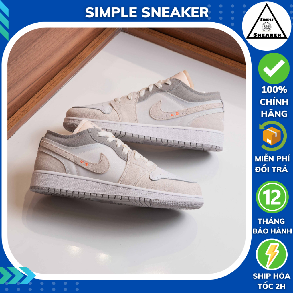 Giày Nike Jordan 1 Low SE Craft Inside Out Chính Hãng💙SIMPLE SNEAKER💙Air Jordan 1 Màu Tan Giày Sneaker Nike [DN1635 100]