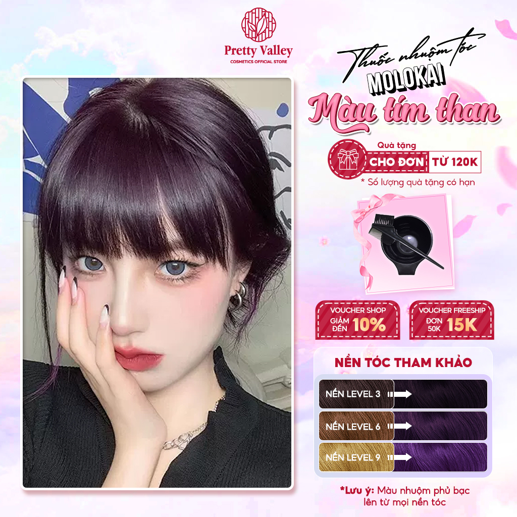 Thuốc nhuộm tóc màu tím than Molokai siêu dưỡng, thuốc nhuộm tóc tại nhà - Pretty Valley Store