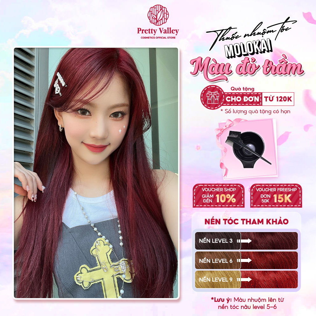 Thuốc nhuộm tóc màu đỏ trầm Molokai siêu dưỡng, thuốc nhuộm tóc tại nhà - Pretty Valley Store