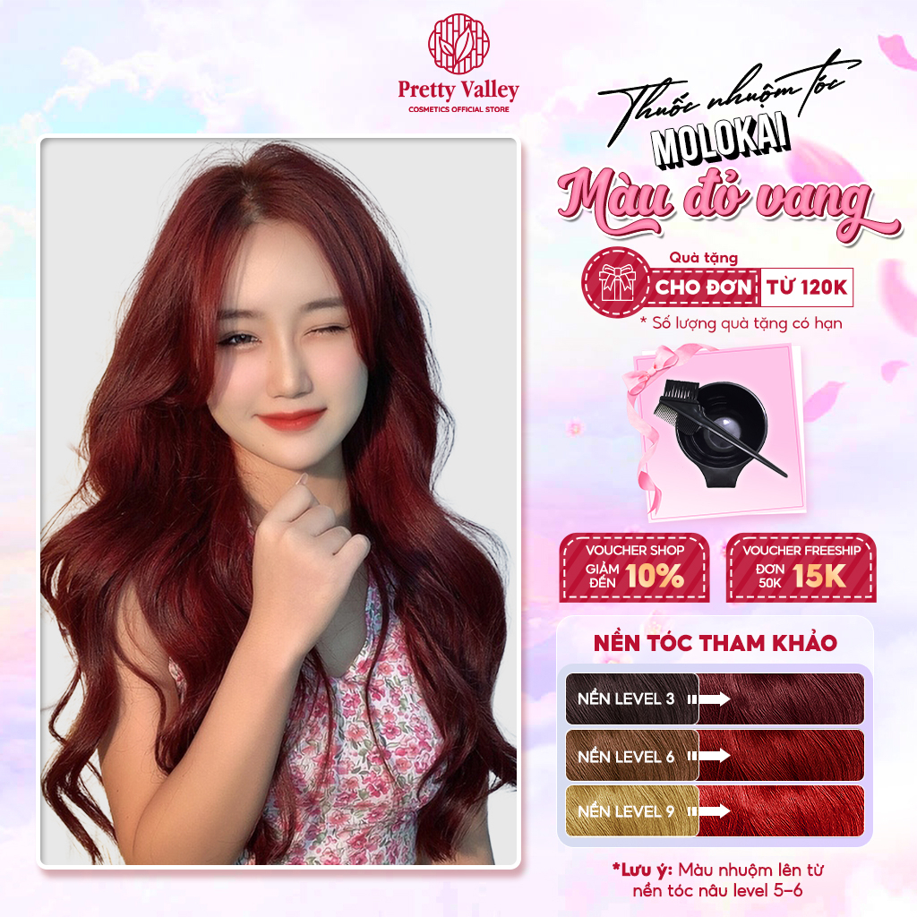 Thuốc nhuộm tóc màu đỏ vang Molokai siêu dưỡng, thuốc nhuộm tóc tại nhà - Pretty Valley Store