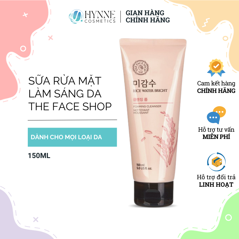Sữa rửa mặt trắng da không hạt the face shop Rice Water Bright Cleansing Foam 150ml - Hynne Cosmetics