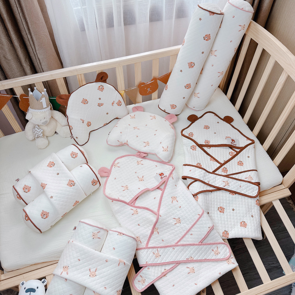 Gối đầu, gối ôm, gối chặn, ủ cho bé trần bông, set chăn gối phong cách Hàn Quốc cho bé giấc ngủ ngon- Lemony