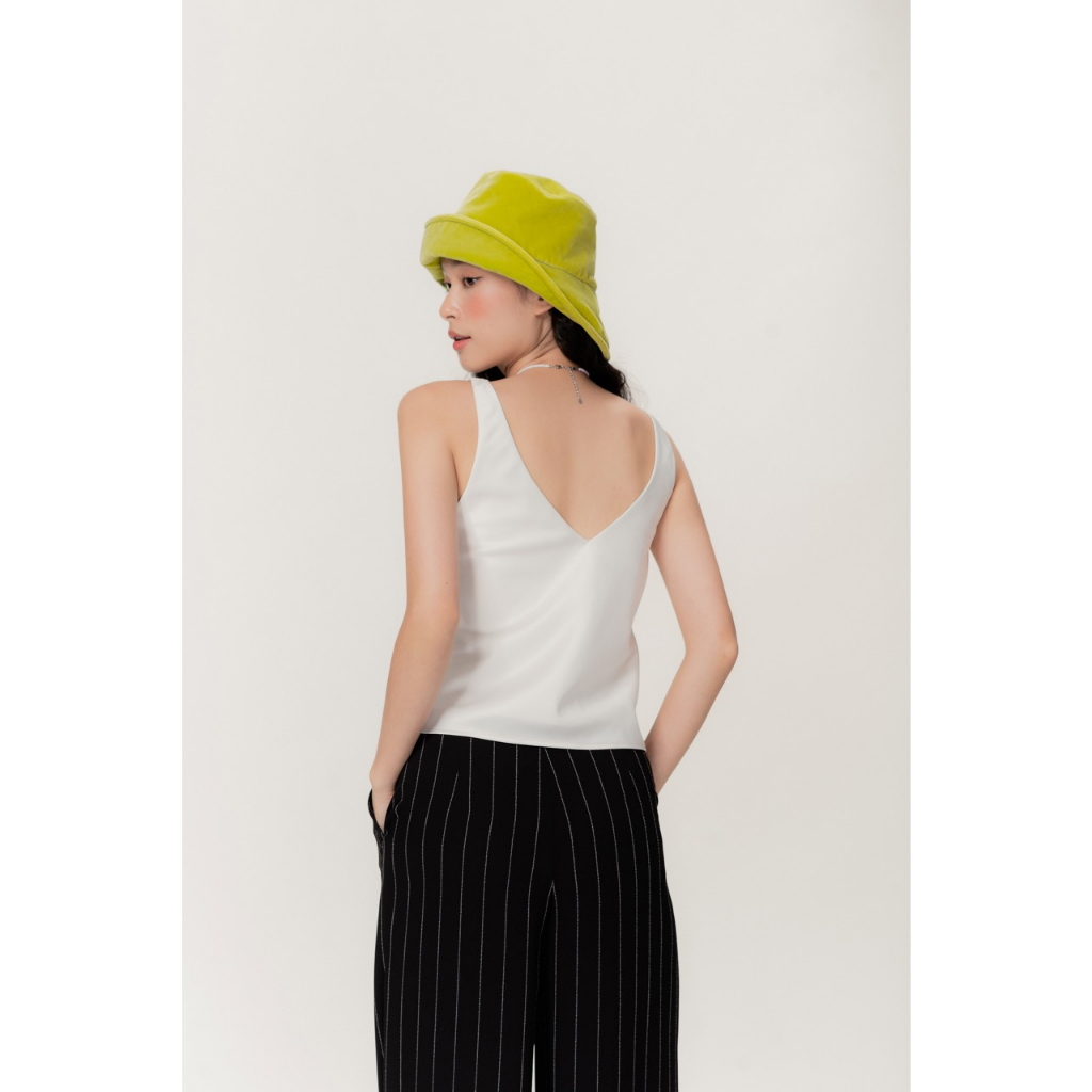 LIBÉ - Áo kiểu hai dây cổ chữ V cột nơ màu trắng