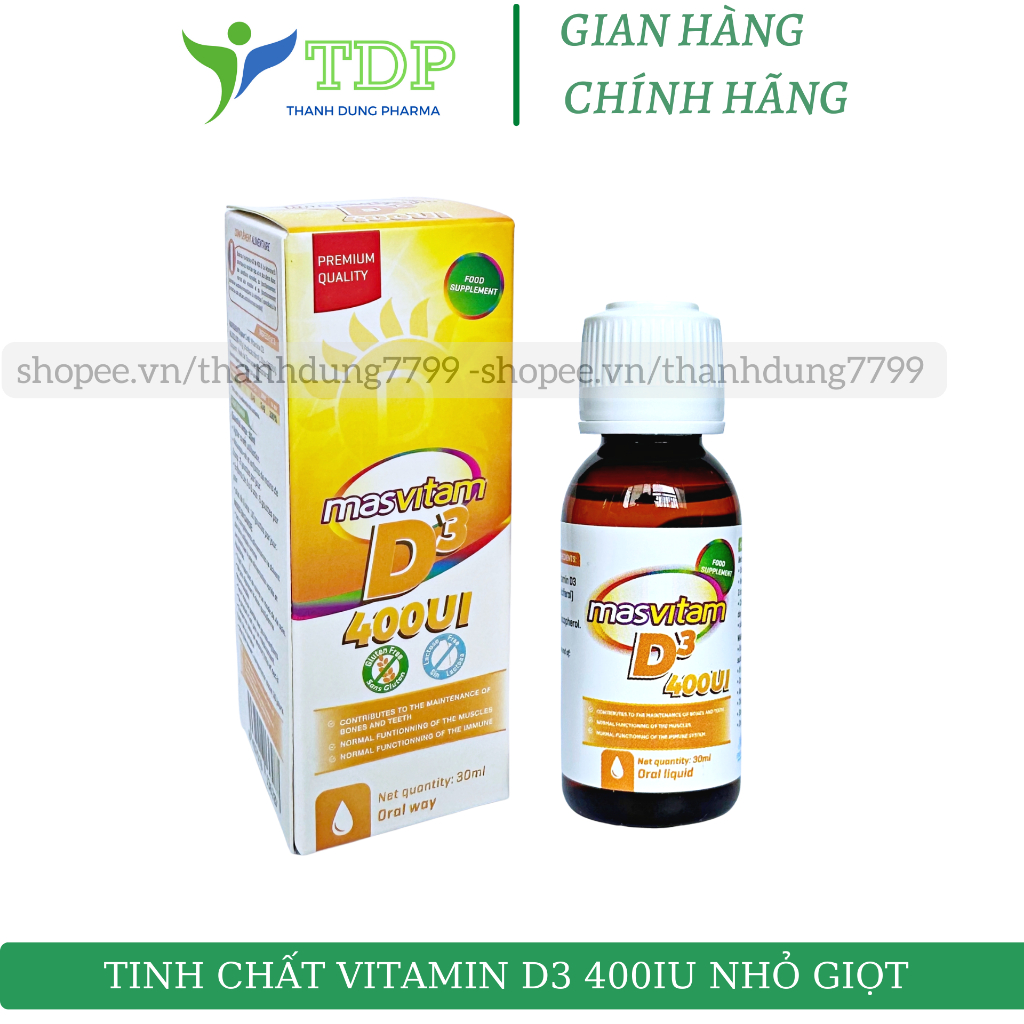 Vitamin D3 nhỏ giọt Masvitam D3 400IU bổ sung vitamin D3 cho trẻ sơ sinh và trẻ nhỏ- chai 30ml nhập khẩu Tây Ban Nha