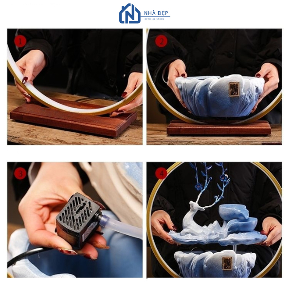 Thác Khói Nước  Phong Thủy An Nhiên Trầm Hương Decor Đèn Led Tượng Hươu Tài Lộc Để Bàn Văn Phòng Kệ Trang Trí