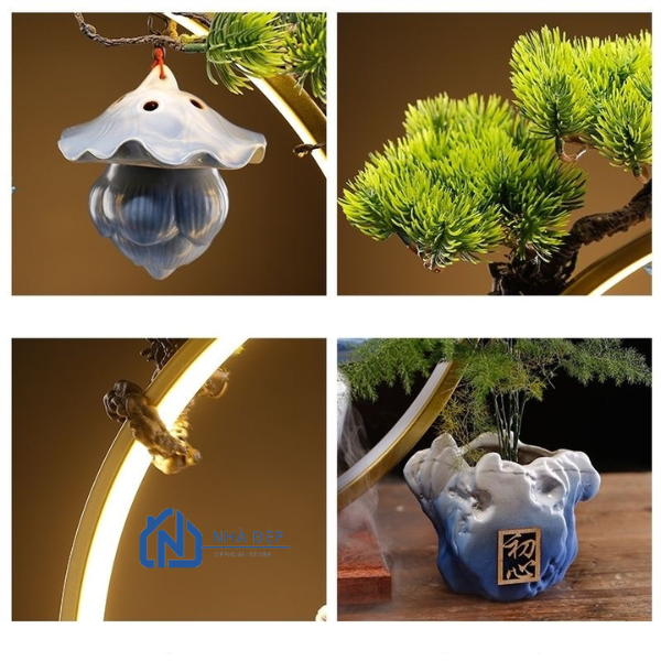 Thác Khói Nước  Phong Thủy An Nhiên Trầm Hương Decor Đèn Led Tượng Hươu Tài Lộc Để Bàn Văn Phòng Kệ Trang Trí