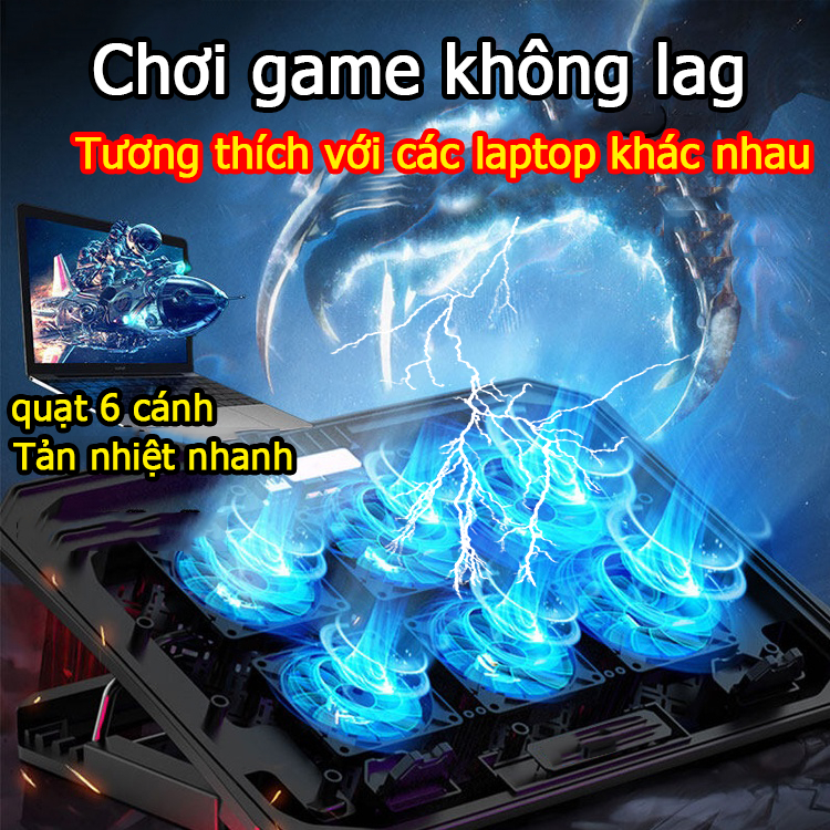 【chạy êm làm mát cực nhanh】Đế tản nhiệt laptop cho laptop từ 13.3 đến 17 inch 6 Fan , Đế Nâng 45 Độ