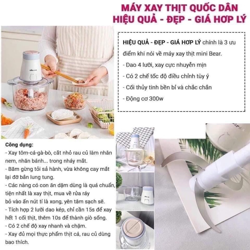 Máy Xay Thịt BEAR Cối Thủy Tinh 2L Cao Cấp - Cáo Đeo Nơ