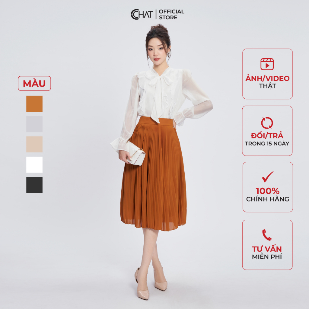 Chân Váy 𝐂𝐂𝐇𝐀𝐓 Dập Ly Dáng Suông A Lỡ Chất Chiffon Cao Cấp Thanh Lịch 53CDH2013LB