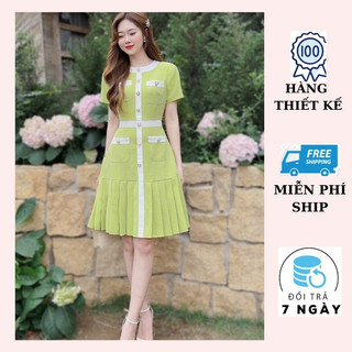 Váy thiết kế nữ dáng công sở cực đẹp - HOMI SHOP - Đầm nữ đi làm xếp ly chân váy màu sắc tươi mát - ẢNH THẬT
