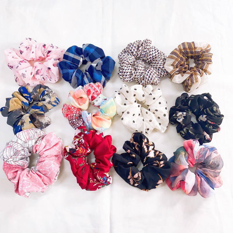 Scrunchies dây buộc tóc vải màu già,người lớn,cổ điển