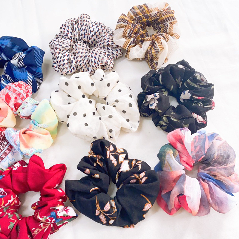 Scrunchies dây buộc tóc vải màu già,người lớn,cổ điển