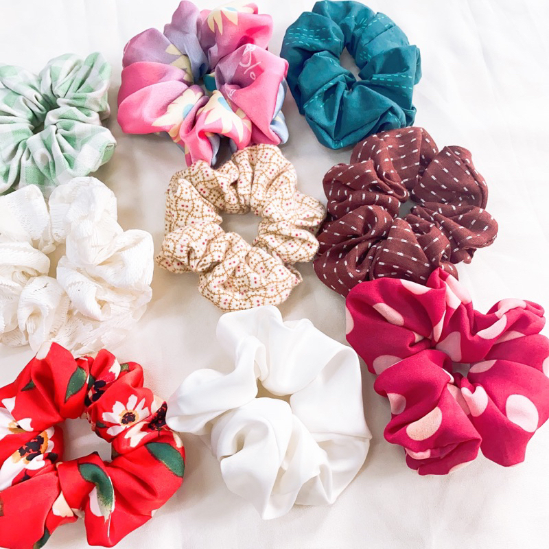 Scrunchies dây buộc tóc vải màu già,người lớn,cổ điển