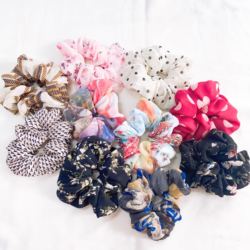 Scrunchies dây buộc tóc vải màu già,người lớn,cổ điển