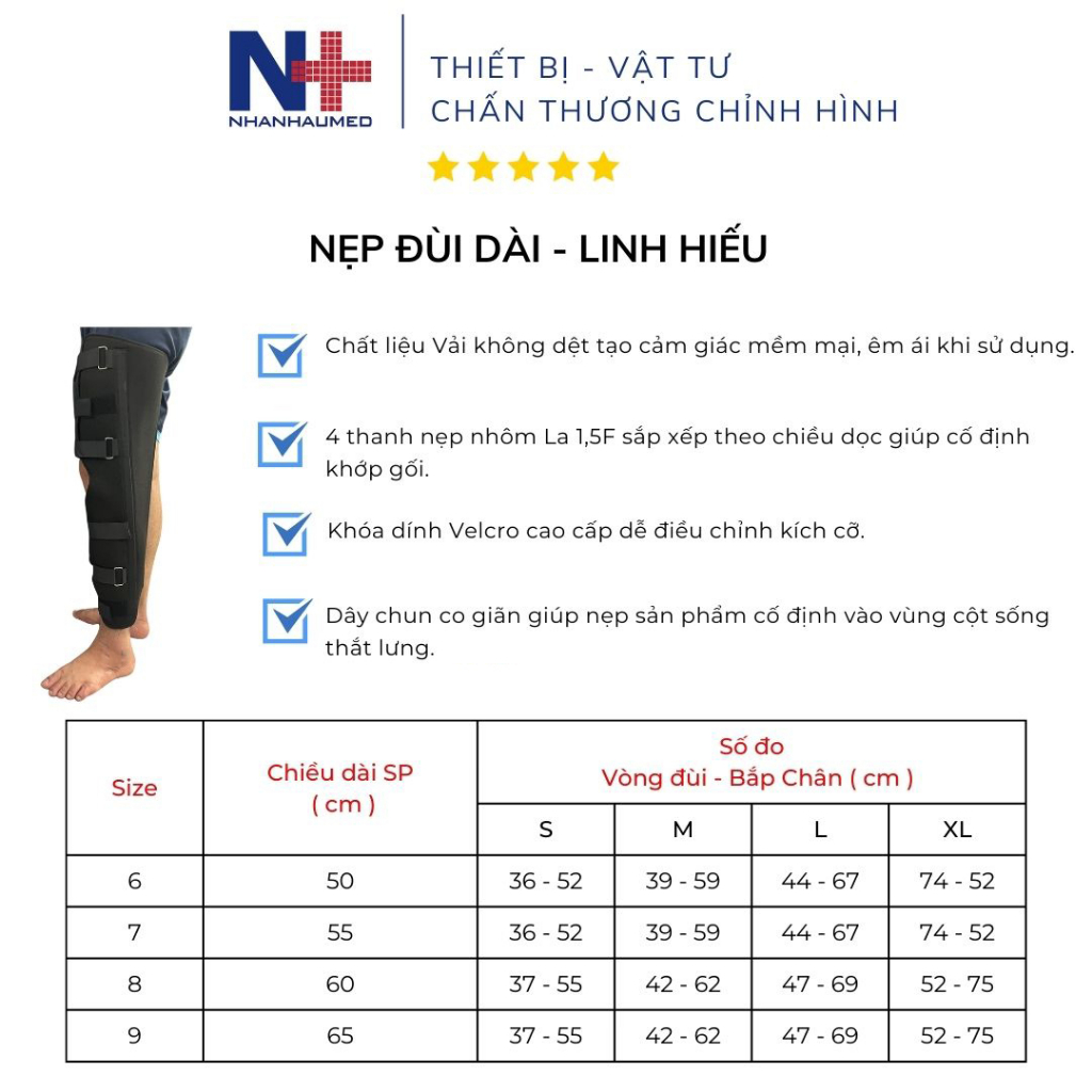 Nẹp Đùi Cố Định Quanh Khớp Gối, Cố Định Đùi, Bắp Chân Sau Chấn Thương Khớp Gối