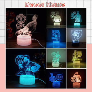 Đèn led trang trí 3D, đèn ngủ để bàn decor phòng ngủ 16 màu cầu thủ bóng đá Ronaldo, Messi, Neymar, De Gea