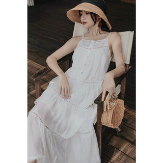Đầm maxi trắng 2 dây ❤️freeship❤️ phối ren đính nút xinh xắn