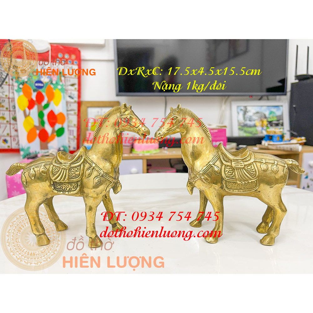 Đôi ngựa thờ bằng đồng (DxRxC:16x6x15,5cm, nặng 1,1kg)
