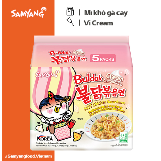 5 Gói mì khô gà cay vị Cream Carbonara Samyang (140g)