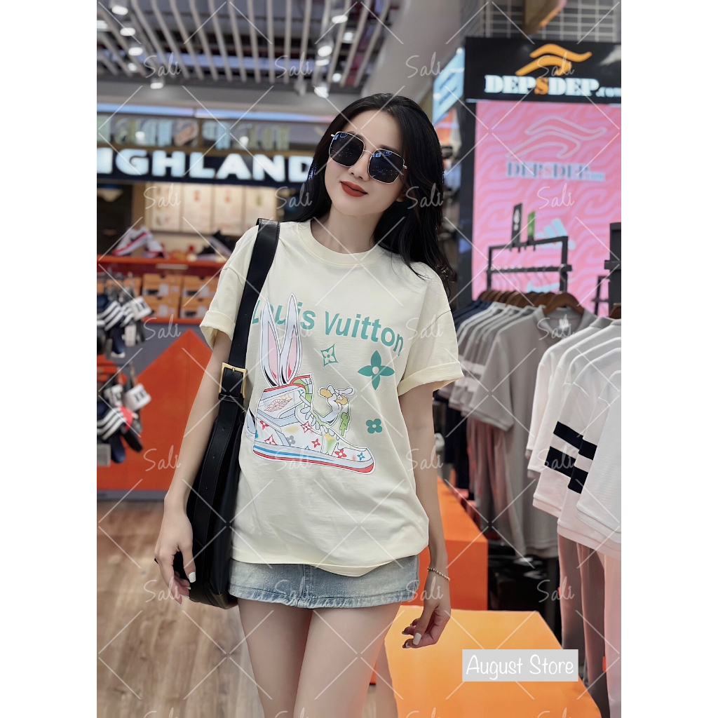Áo Phông Thun LV Họa Tiết Giày Cá Tính Dáng Rộng Giấu Quần Freesize