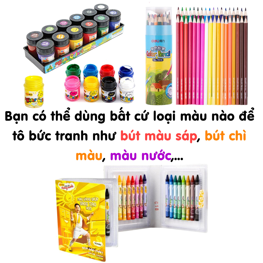 Tranh tô màu theo số - BỘ 10 TRANH KÈM MÀU KHỦNG LONG