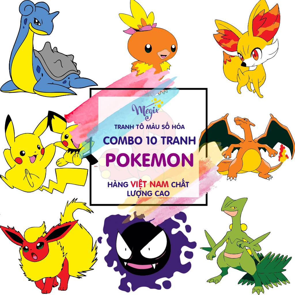Tranh tô màu theo số - BỘ 10 TRANH POKEMON