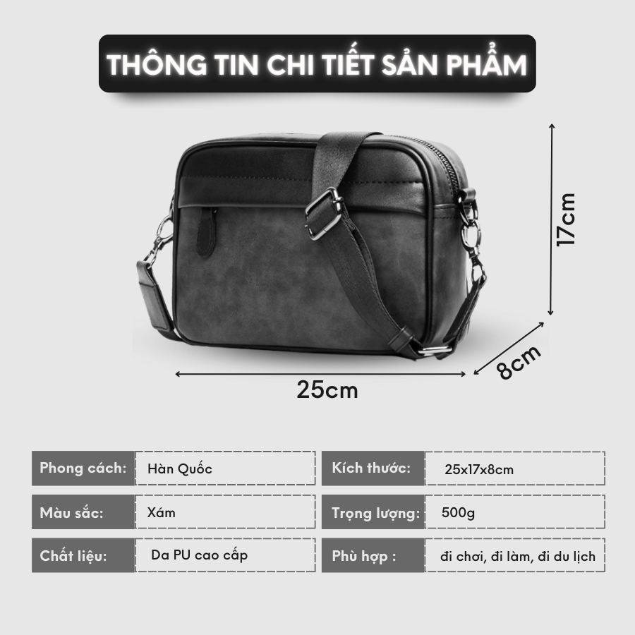 Túi đeo chéo nam da trơn PU cao cấp dáng chữ nhật thời trang cá tính chống thấm nước Tomado TD05