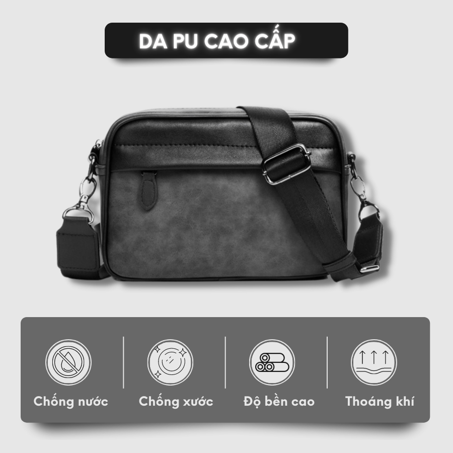 Túi đeo chéo nam da trơn PU cao cấp dáng chữ nhật thời trang cá tính chống thấm nước Tomado TD05