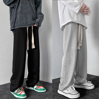 Quần Thun Đen Xám Trắng Ống Rộng Nam Nữ Unisex Kiểu Dáng Hàn Quốc