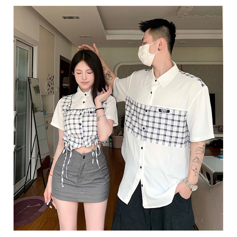 Đồ đôi áo sơ mi kẻ caro cách điệu phiên bản mới mùa hè
